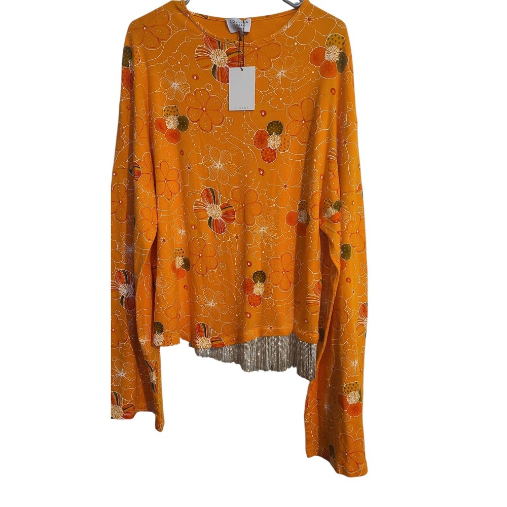 Collina Strada Womens Shirt Size Small Orange Poppy Print Cotton‎ Top Floral NWT